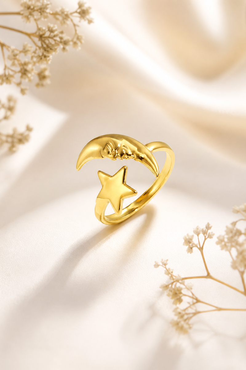 Anello stella luna minimalista