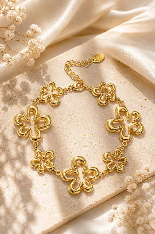 Bracciale con fiori in acciaio inox Gold