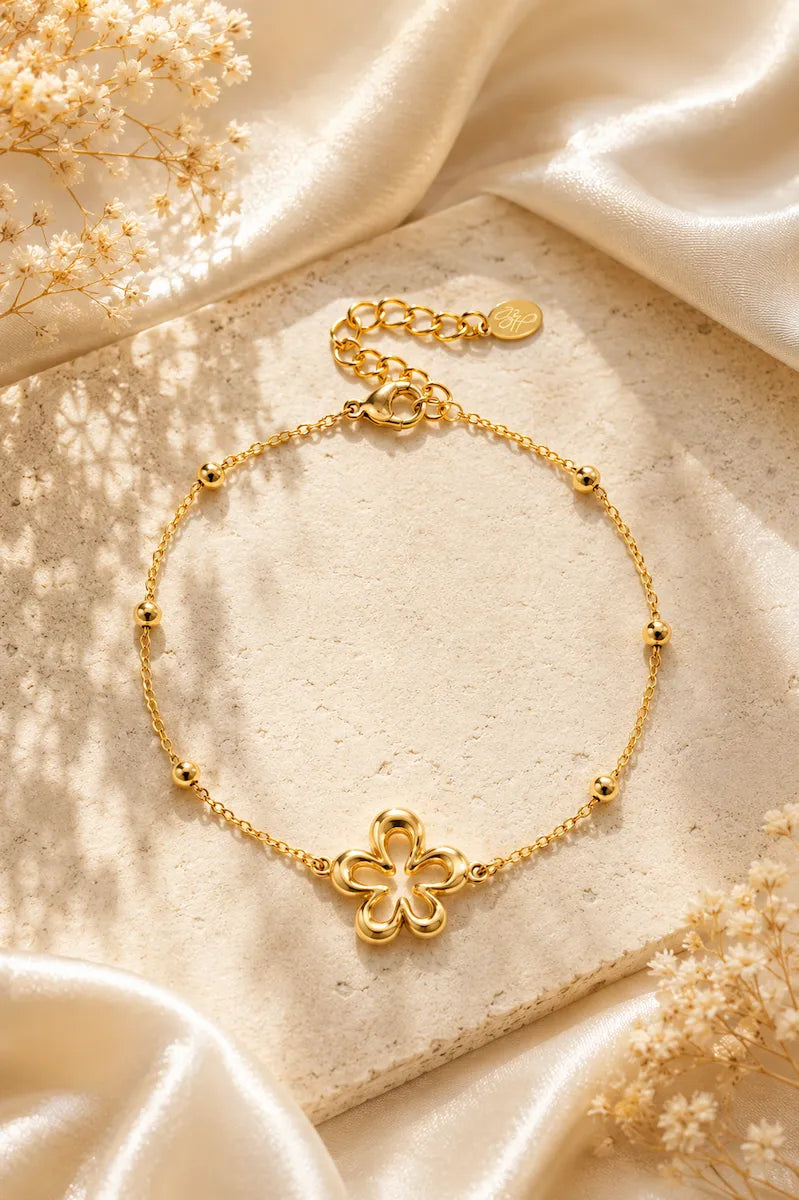 Bracciale con fiori in acciaio inox Gold