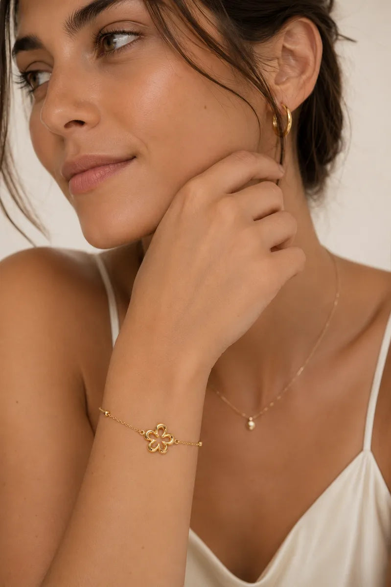 Bracciale con fiori in acciaio inox Gold