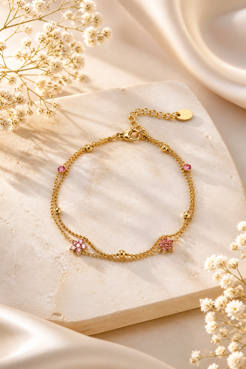 Bracciale con pietre colorate e fiori